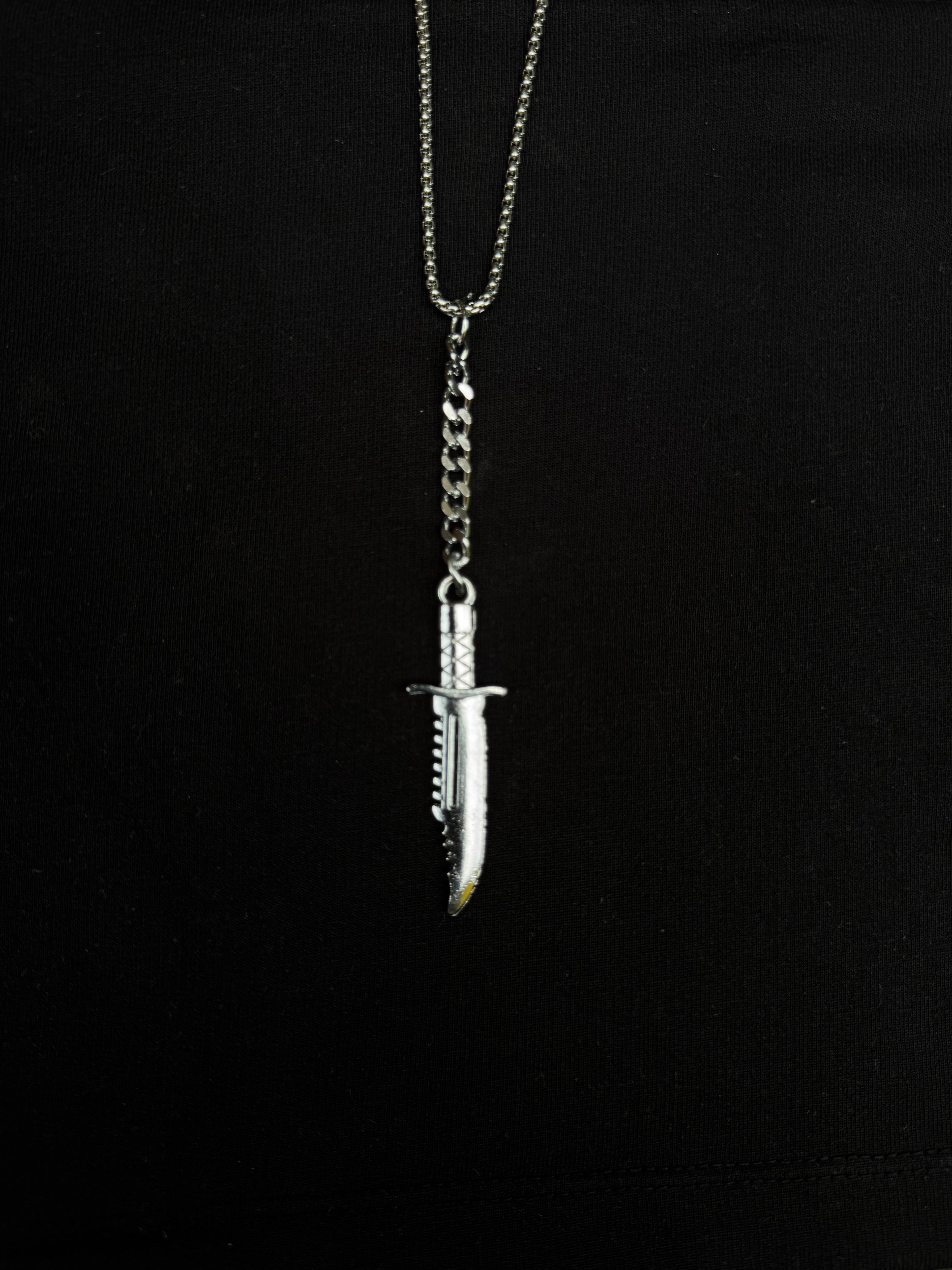 Silver Dagger Knife Pendant Necklace